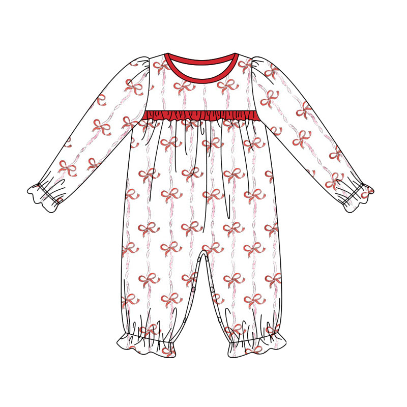 Baby Infant Girls Red Bows Long Sleeve Rompers preorder