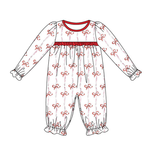 Baby Infant Girls Red Bows Long Sleeve Rompers preorder