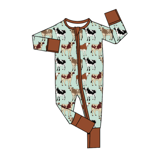 Baby Infant Boys Western Cows Farm Zip Rompers preorder