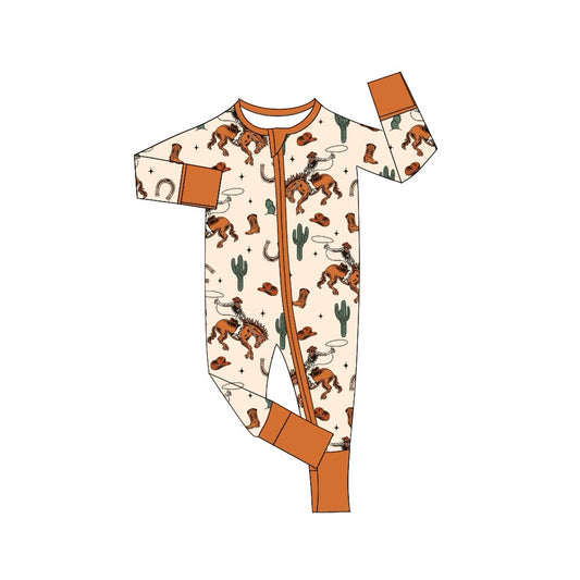 Baby Infant Boys Western Rodeo Cactus Zip Rompers preorder