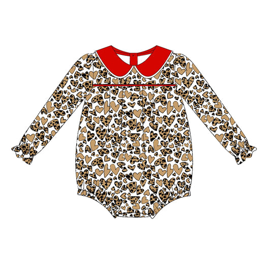 Baby Infant Girls Leopard Harts Long Sleeve Rompers preorder