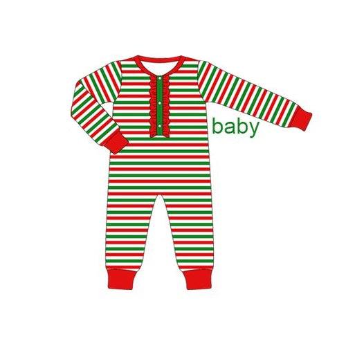 Baby Infant Girls Christmas Stripes Ruffle Rompers preorder