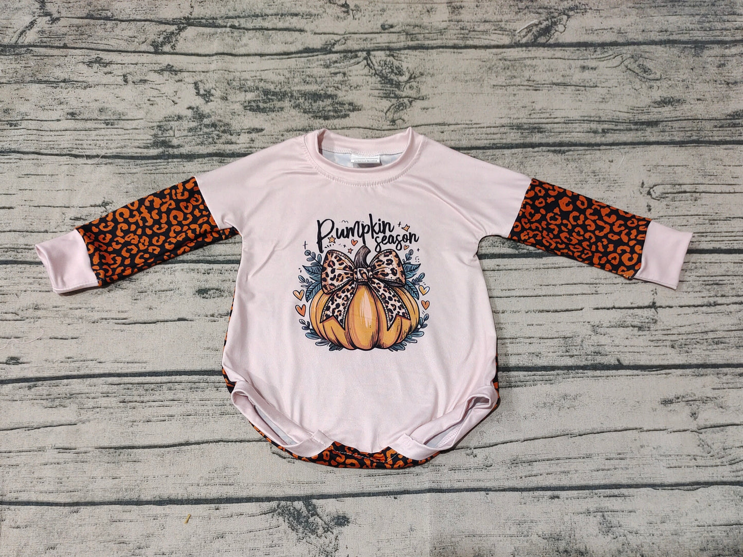 Baby Infant Girls Halloween Pumpkins Season Leopard Long Sleeve Rompers