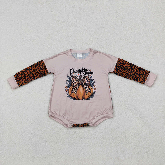 Baby Infant Girls Halloween Pumpkins Season Leopard Long Sleeve Rompers