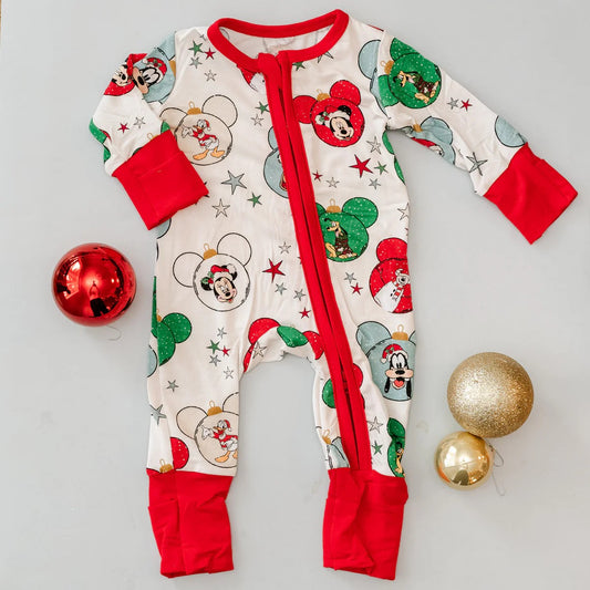 Baby Infant Boys Christmas Cartoon Mouse Zip Long Sleeve Rompers preorder