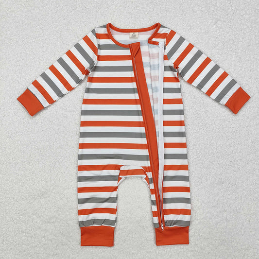 Baby Infant Boys Orange Stripes Zip Long Sleeve Rompers