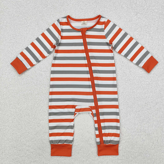 Baby Infant Boys Orange Stripes Zip Long Sleeve Rompers