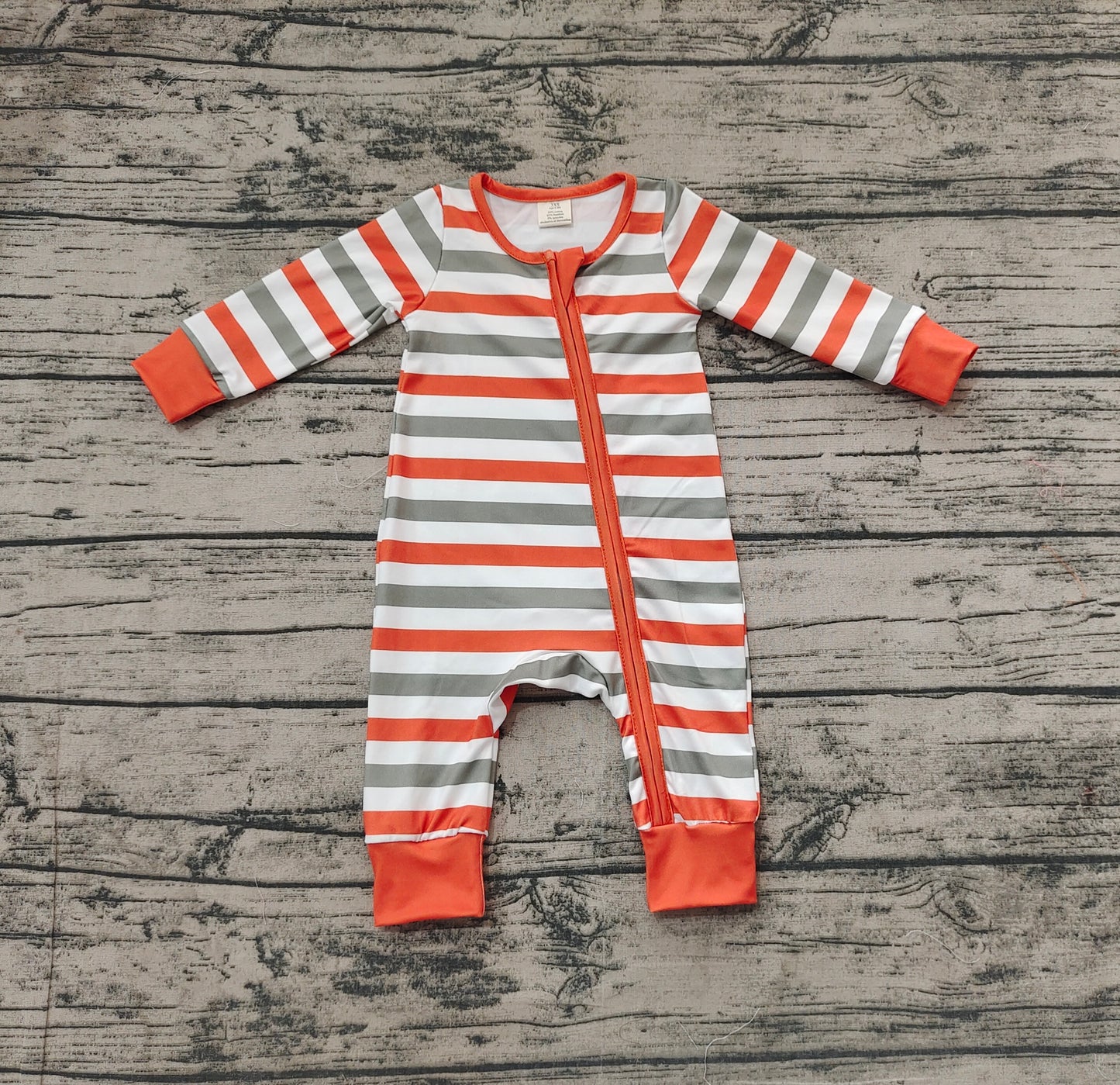 Baby Infant Boys Orange Stripes Zip Long Sleeve Rompers