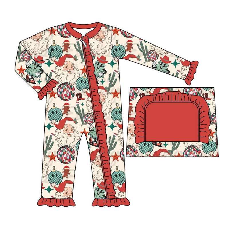 Baby Infant Girls Christmas Western Santa Cactus Zip Rompers preorder