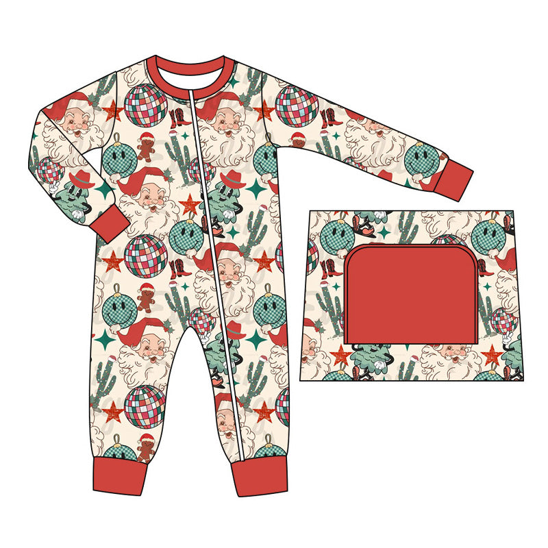 Baby Infant Boys Christmas Western Santa Cactus Zip Rompers preorder