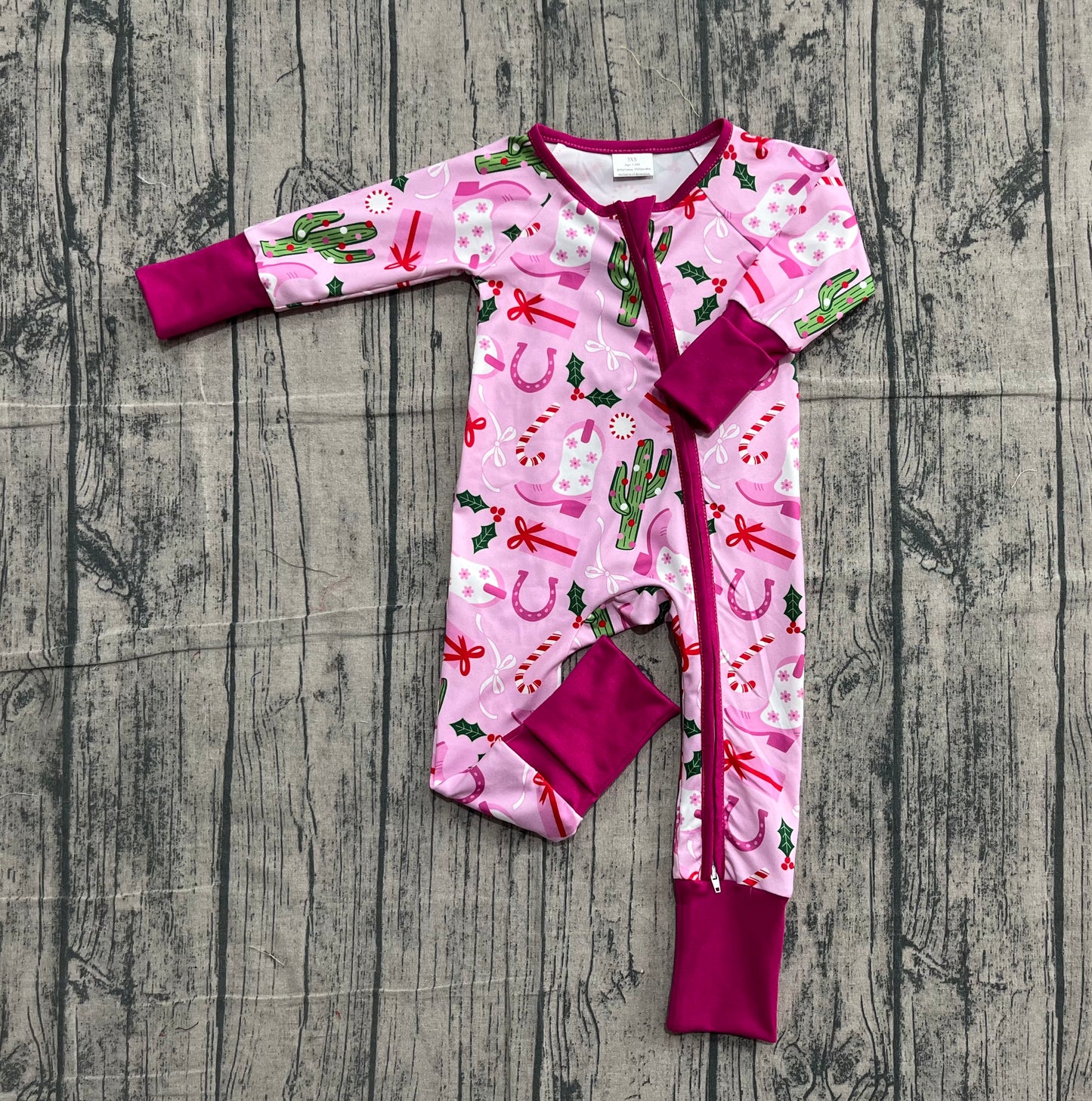 Baby Girls Western Boots Christmas Two Way Zip Convertible Rompers