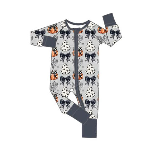 Baby Infant Girls Halloween Ghosts Bows Zip Rompers preorder