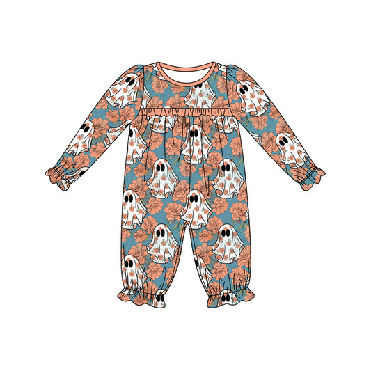 Baby Infant Girls Halloween Flowers Ghost Long Sleeve Rompers preorder