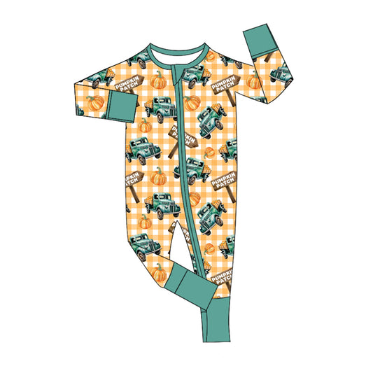 Baby Infant Boys Farm Pumpkin Zip Long Sleeve Rompers preorder