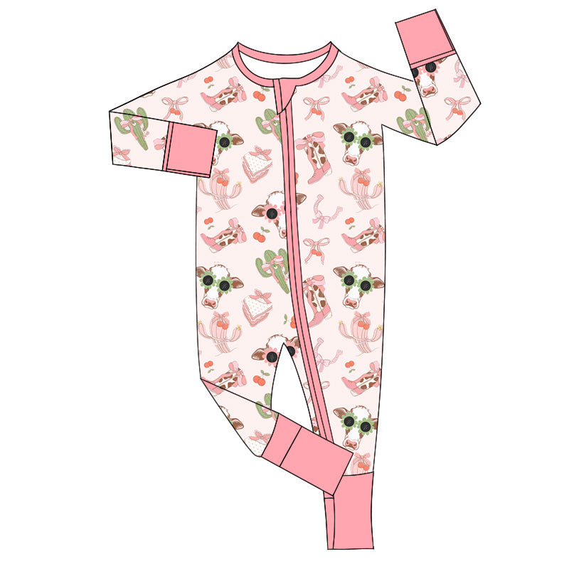 Baby Infant Girls Western Cactus Cow Long Sleeve Rompers preorder