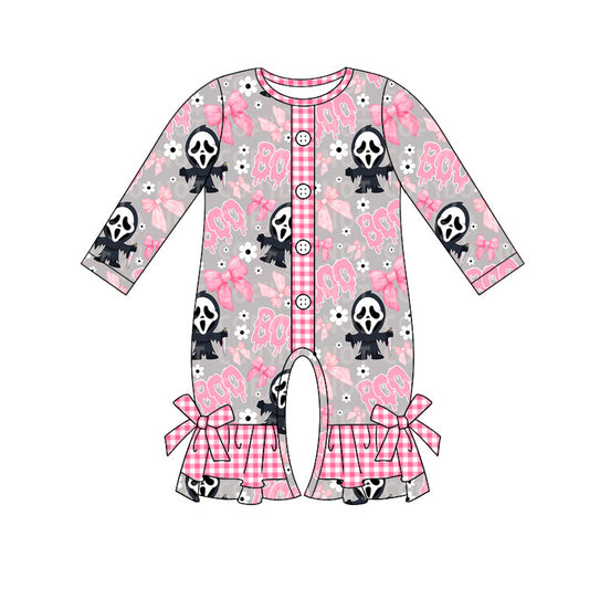 Baby Infant Girls Halloween Boo Bows Long Sleeve Rompers preorder