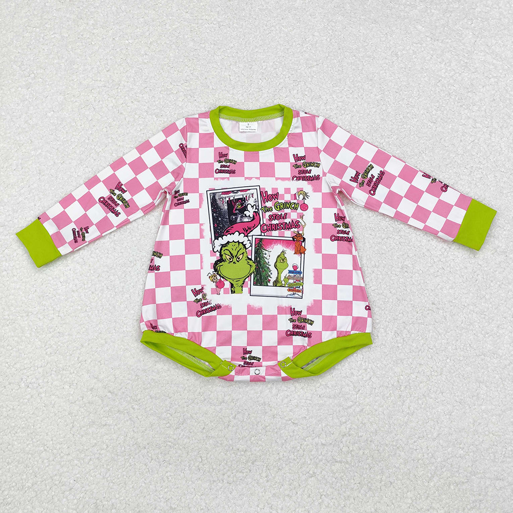 Sibling Girls Christmas Green Frog Checkered Rompers Shirts