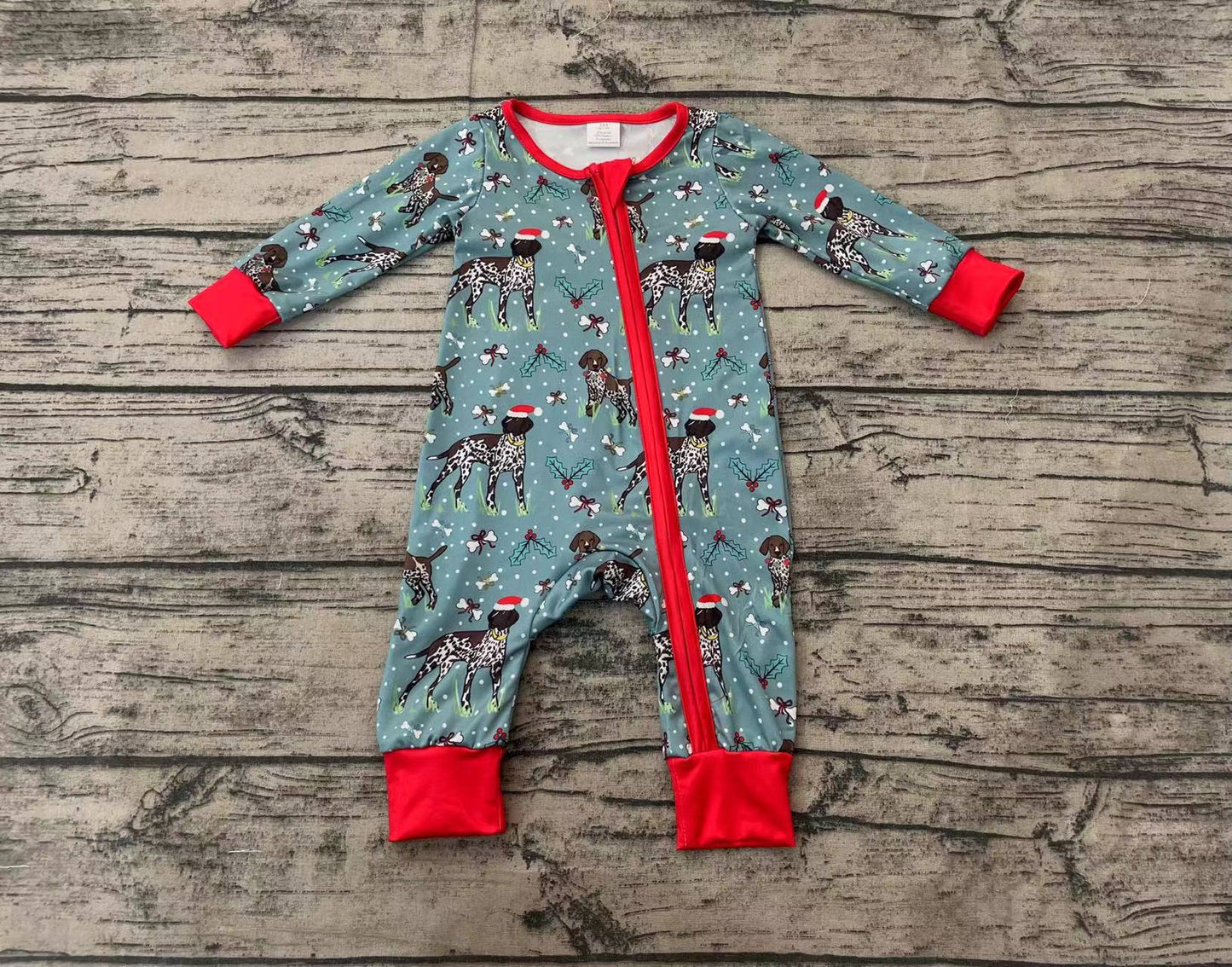 Baby Infant Boys Christmas Dogs Bamboo Zip Long Sleeve Rompers