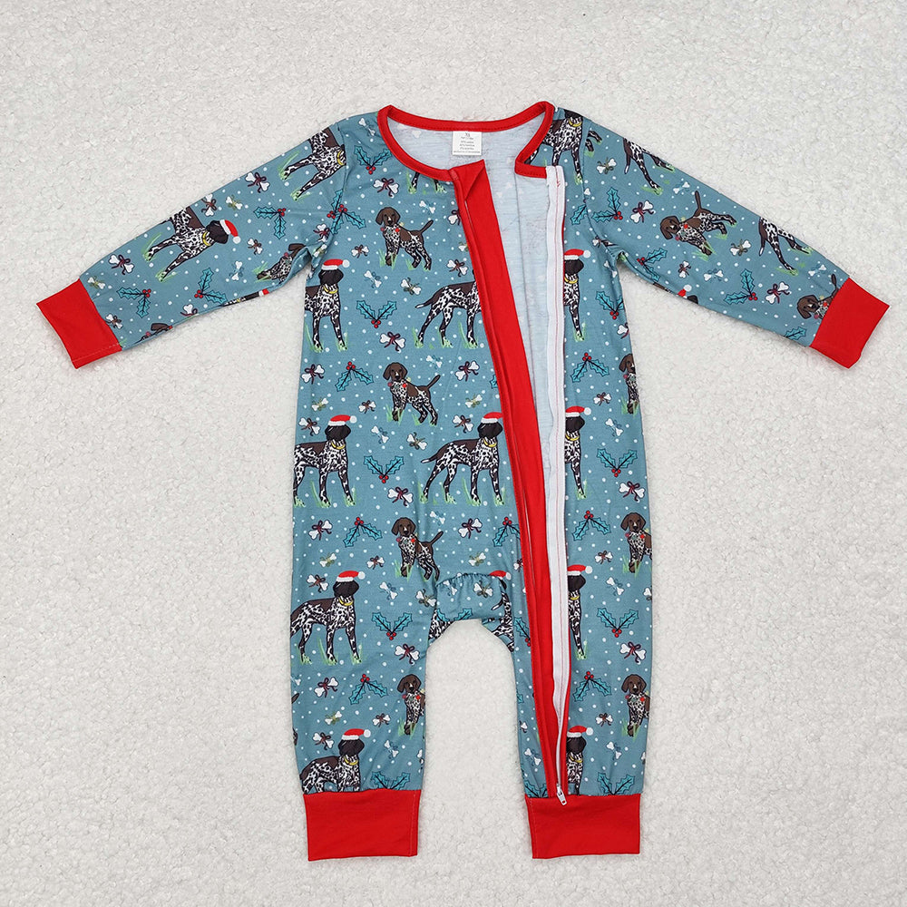 Baby Infant Boys Christmas Dogs Bamboo Zip Long Sleeve Rompers