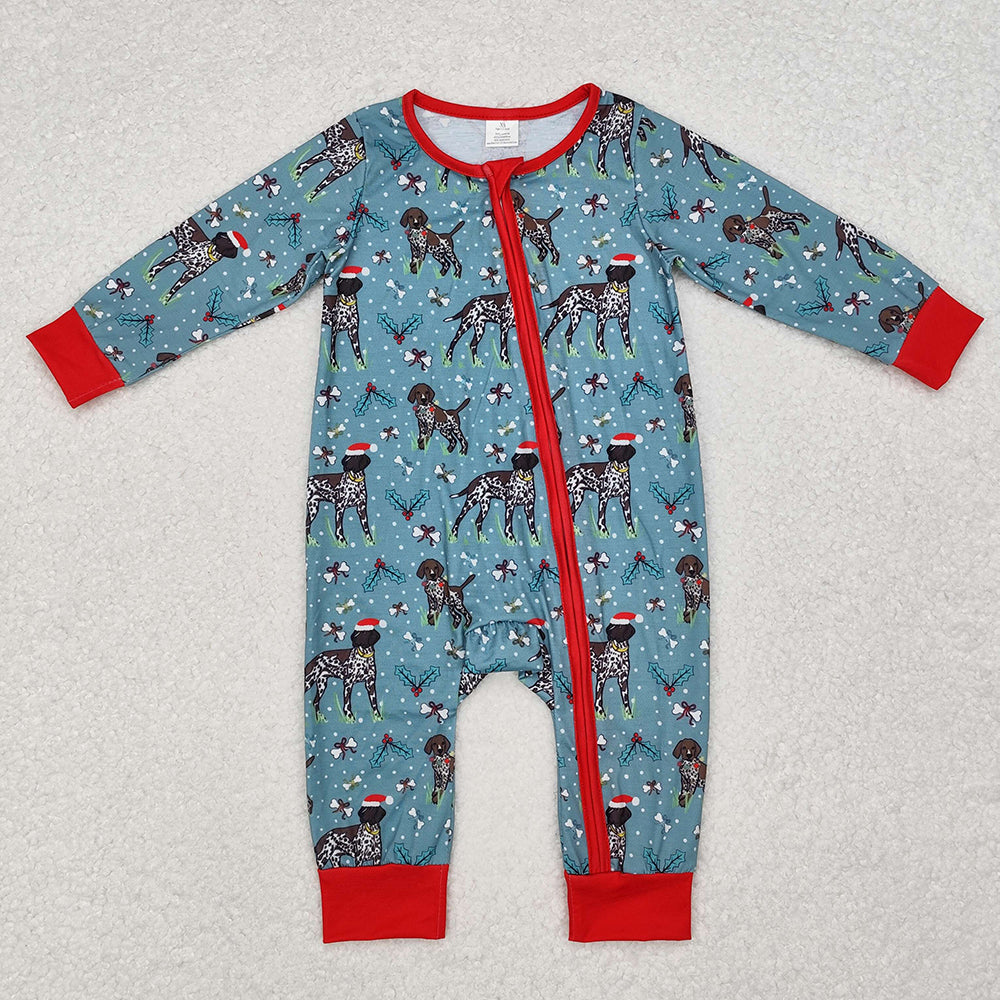 Baby Infant Boys Christmas Dogs Bamboo Zip Long Sleeve Rompers