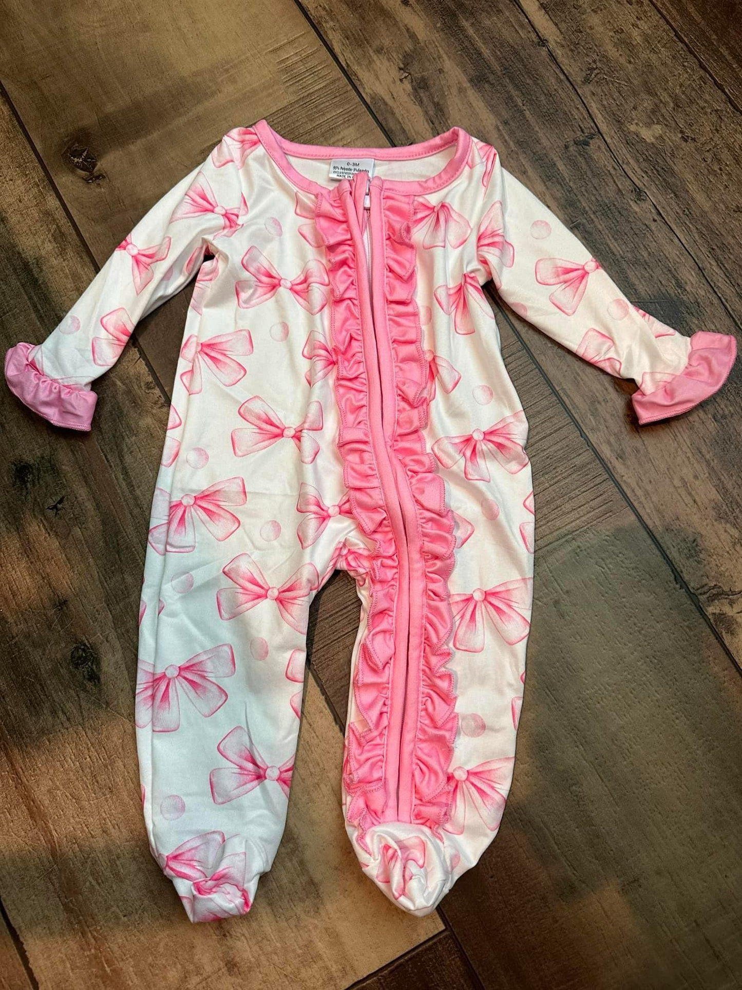 Baby Infant Girls Pink Bows Ruffle Zip Rompers preorder