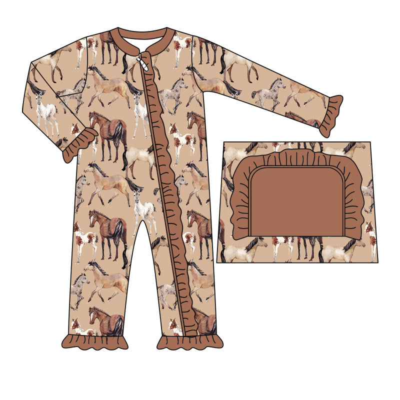 Baby Infant Girls Horse Rodeo Western Zip Rompers preorder