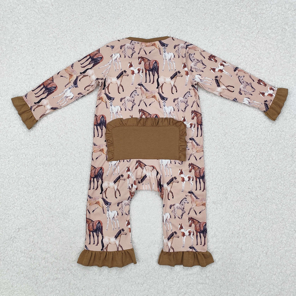 Baby Infant Girls Horse Rodeo Western Zip Rompers