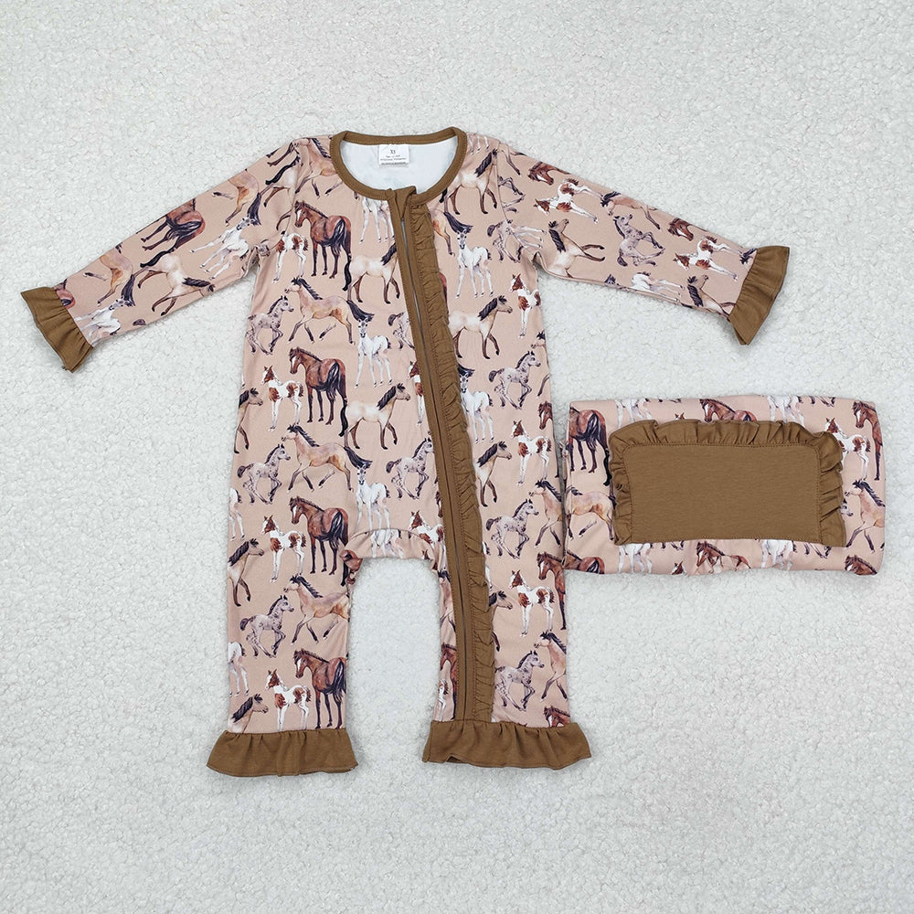 Baby Infant Girls Horse Rodeo Western Zip Rompers