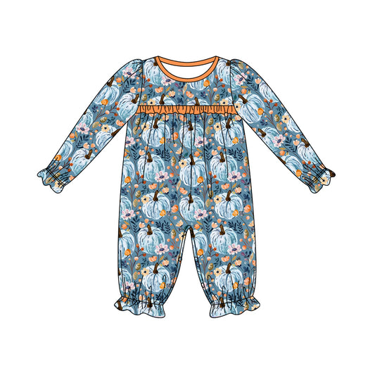 Baby Infant Girls Flowers Blue Pumpkins Rompers preorder