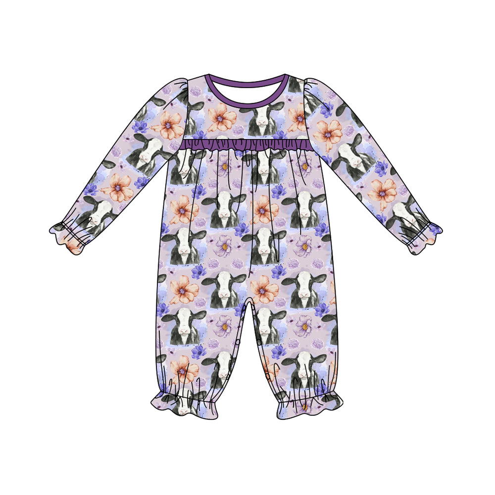 Baby Infant Girls Flowers Western Cows Rompers preorder