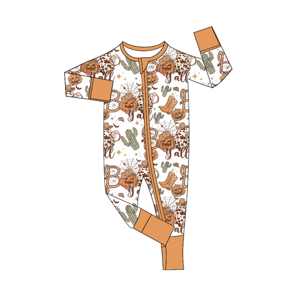 Baby Infant Girls Halloween Pumpkin Western Zip Rompers preorder