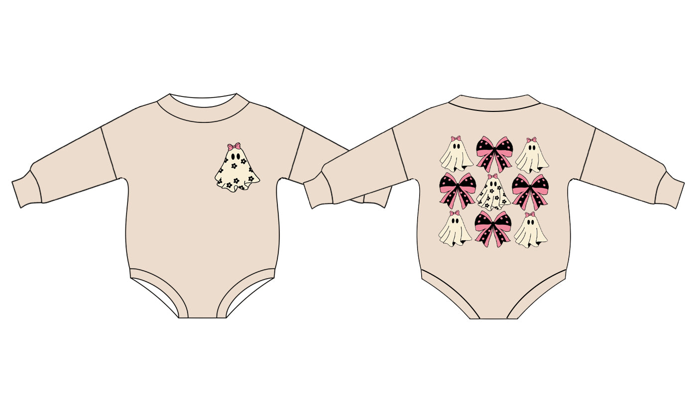 Baby Infant Girls Halloween Ghost Bows Long Sleeve Rompers preorder