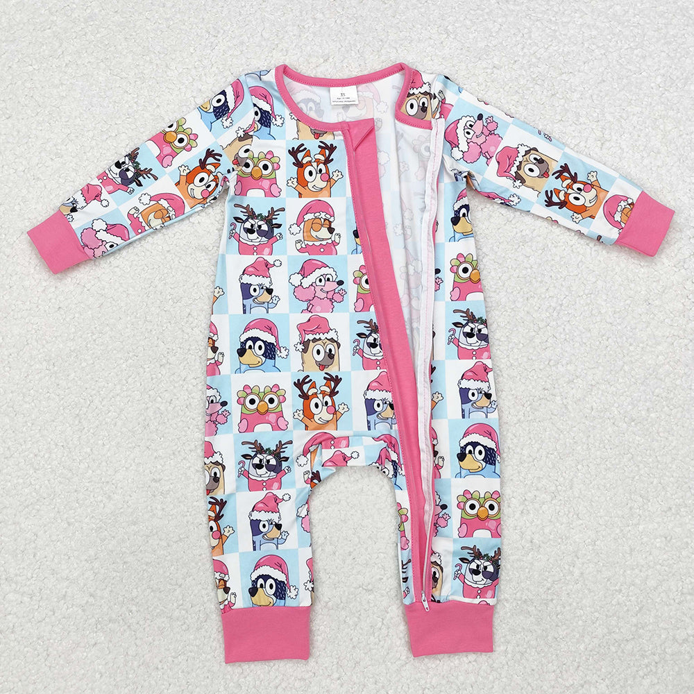 Baby Infant Girls Christmas Dogs Zip Rompers