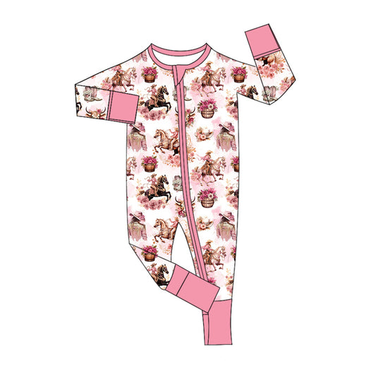 Baby Infant Girls Western Rodeo Zip Rompers preorder