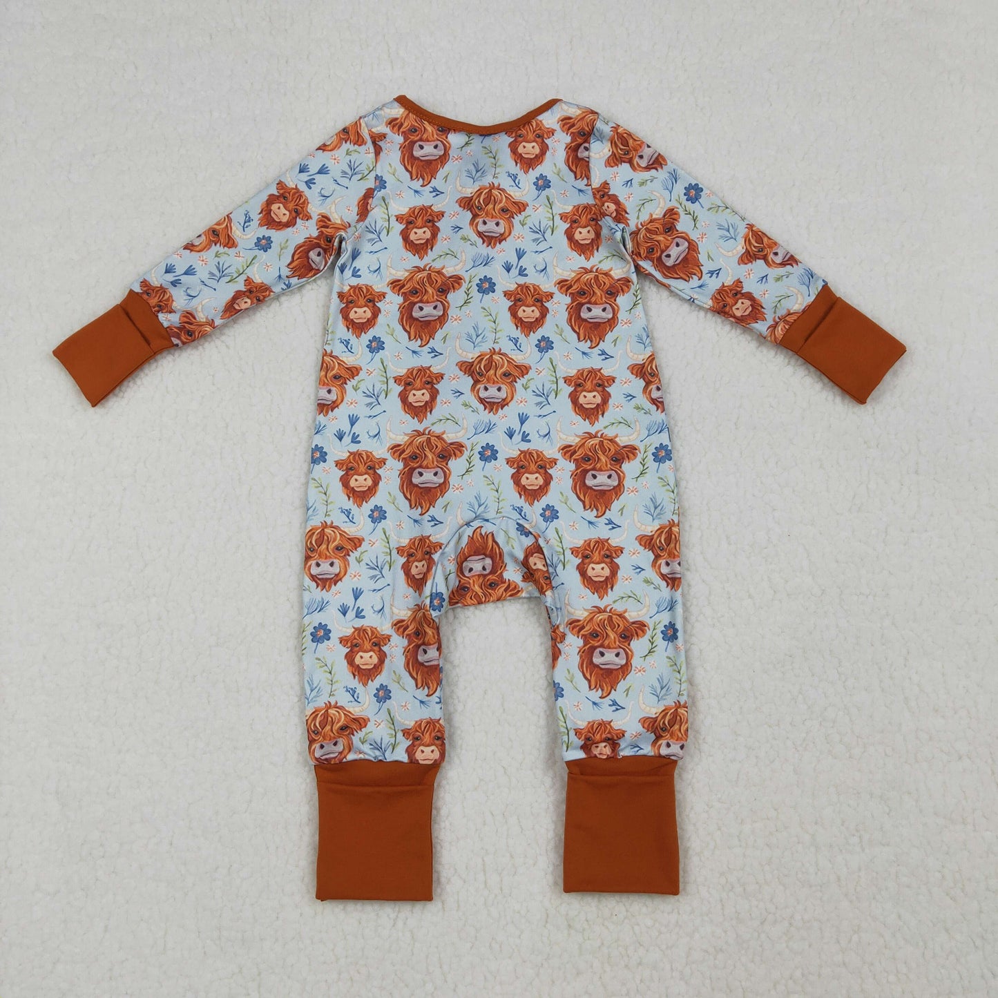 Baby Girls Highland Cows Flowers Western Two Way Zip Convertible Rompers