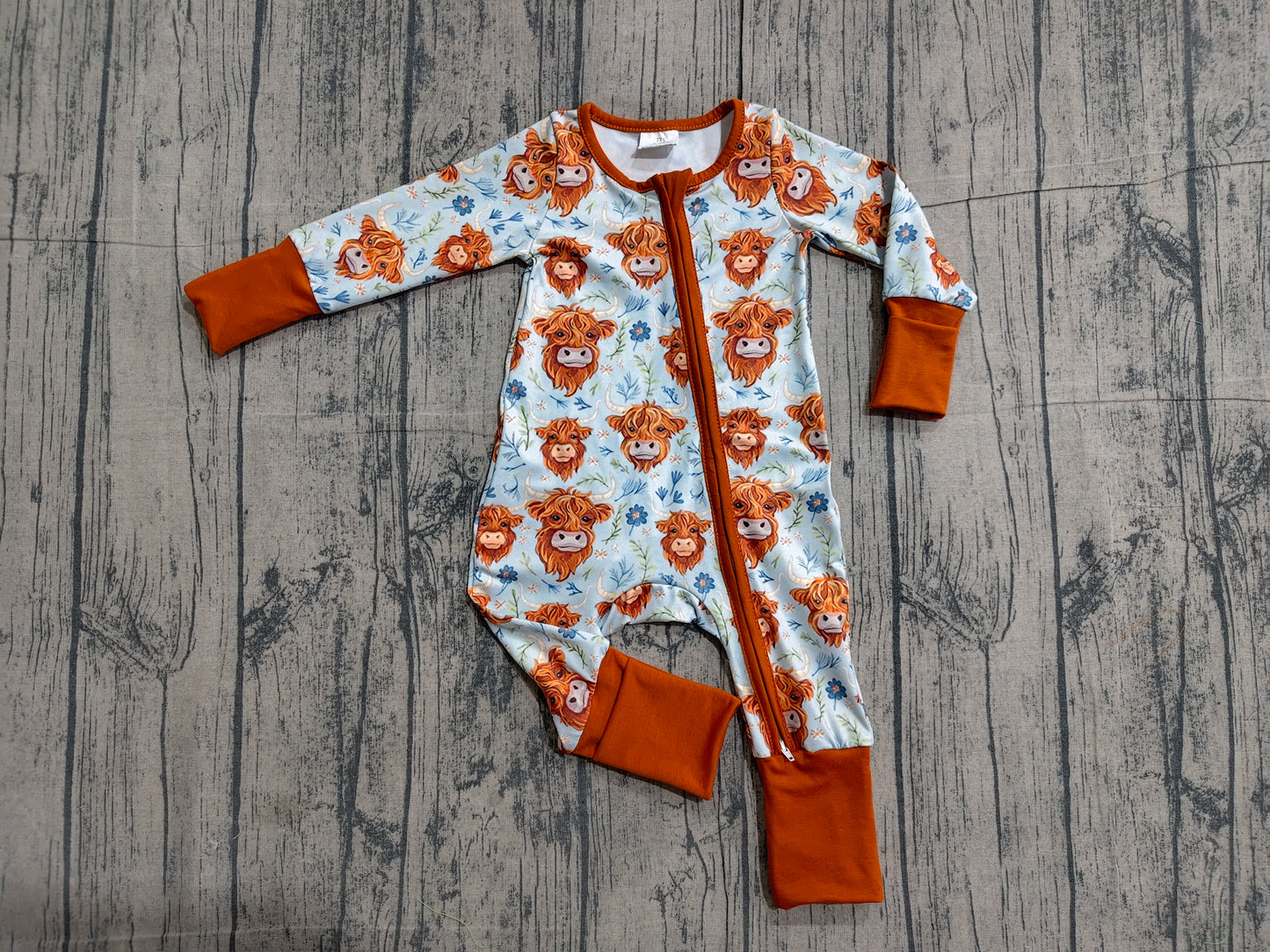 Baby Girls Highland Cows Flowers Western Two Way Zip Convertible Rompers