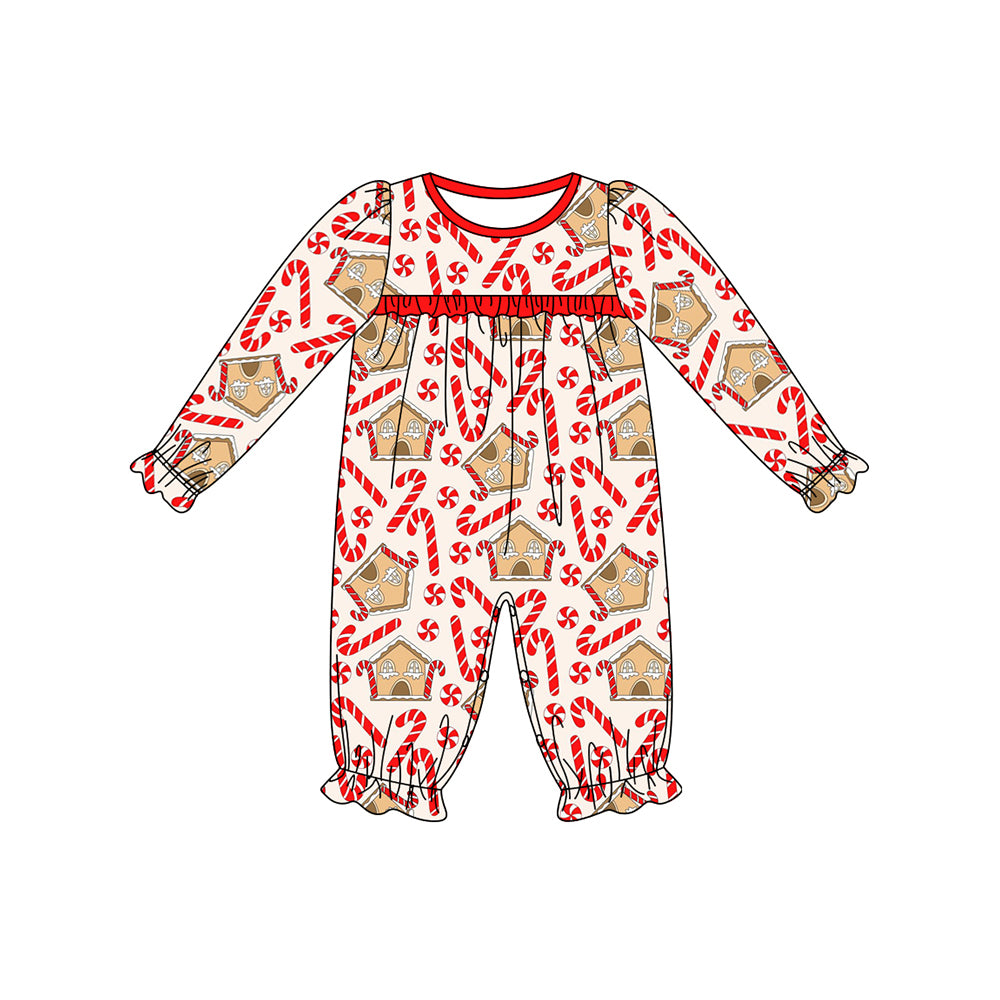 Baby Infant Girls Christmas Candy Cane House Rompers preorder