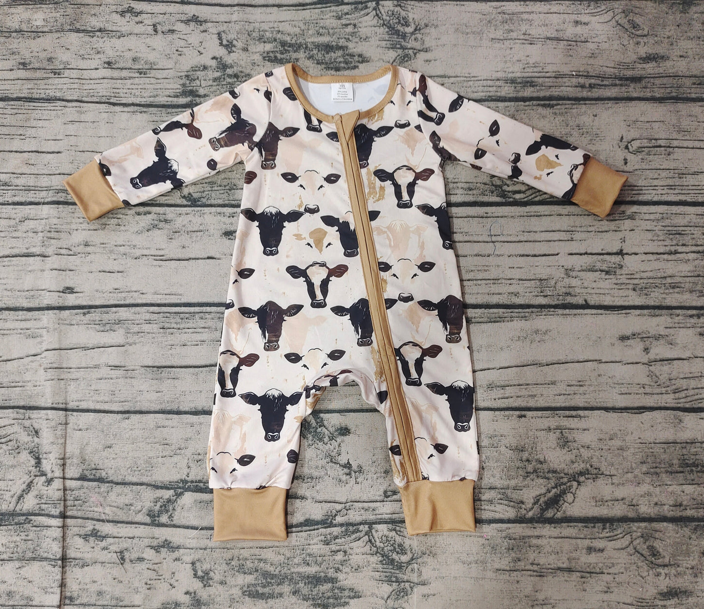 Baby Infant Boys Western Cow Black Zip Rompers