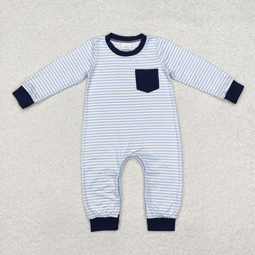 Baby Infant Boys Blue Stripes Pocket Rompers