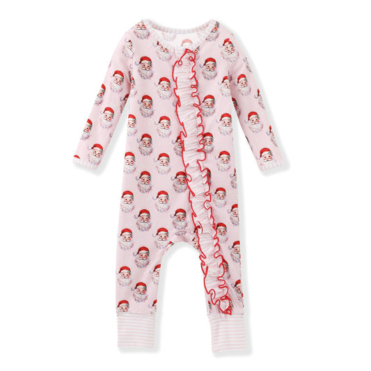 Baby Infant Girls Pink Santa Zip Long Sleeve Rompers preorder