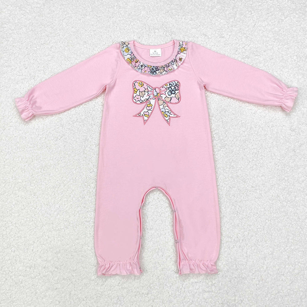 Baby Infant Girls Pink Flowers Bow Long Sleeve Rompers