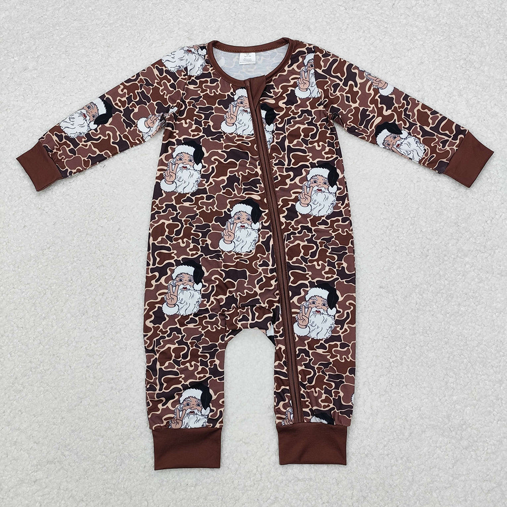 Baby Infant Boys Christmas Camo Santa Zip Rompers