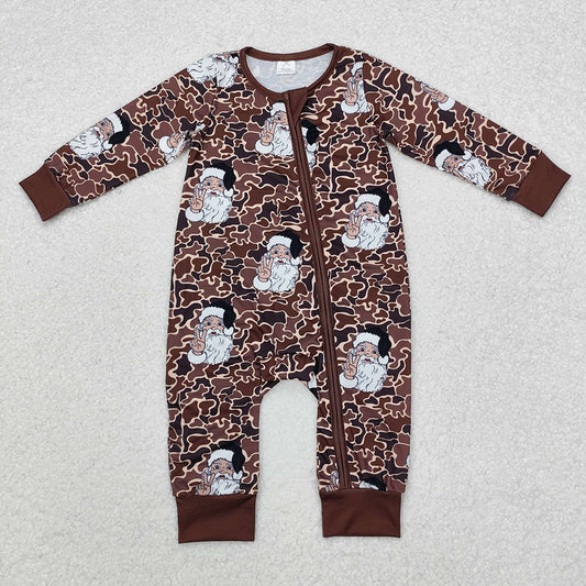 Sibling Brother Boys Christmas Camo Santa Bamboo Pajamas Rompers