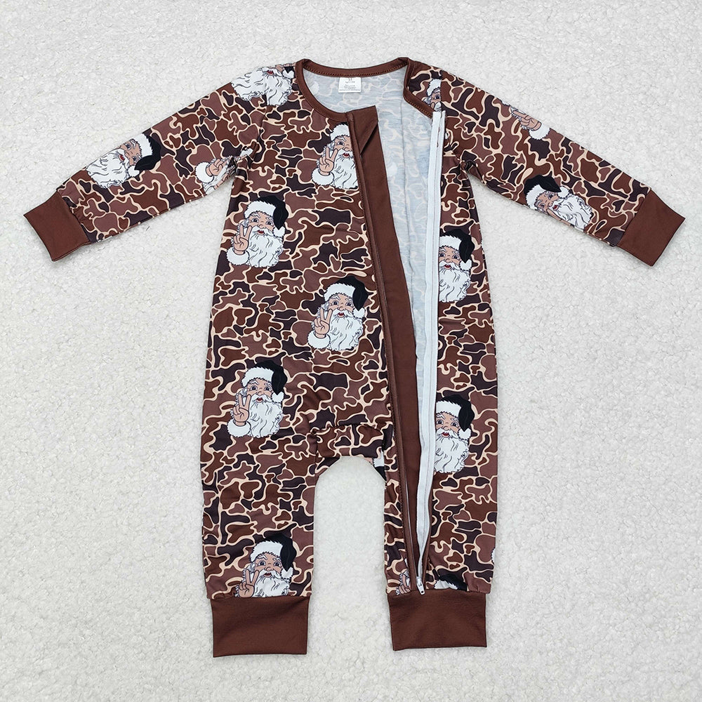 Baby Infant Boys Christmas Camo Santa Zip Rompers