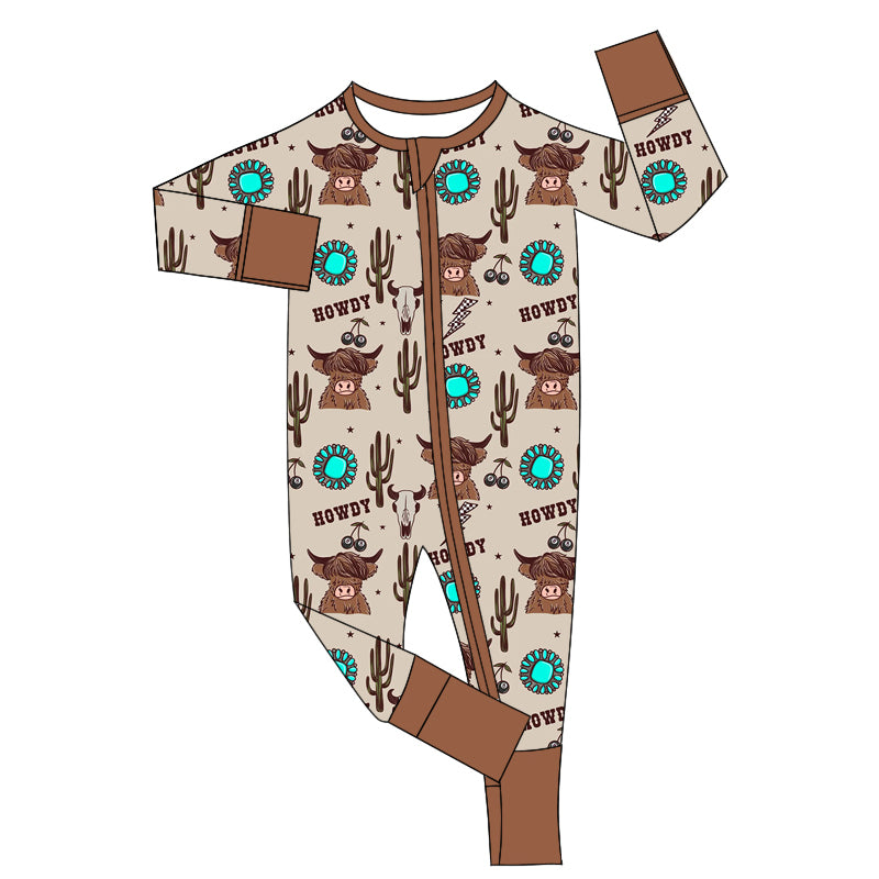 Baby Infant Western Howdy Highland Cow Rompers preorder