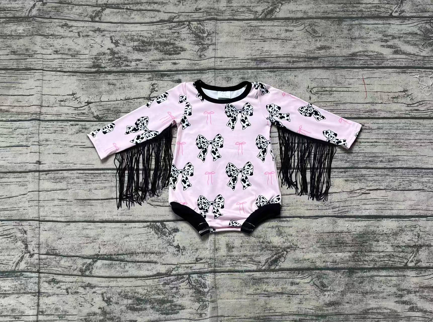 Baby Infant Girls Pink Cow Bows Western Tassel Rompers