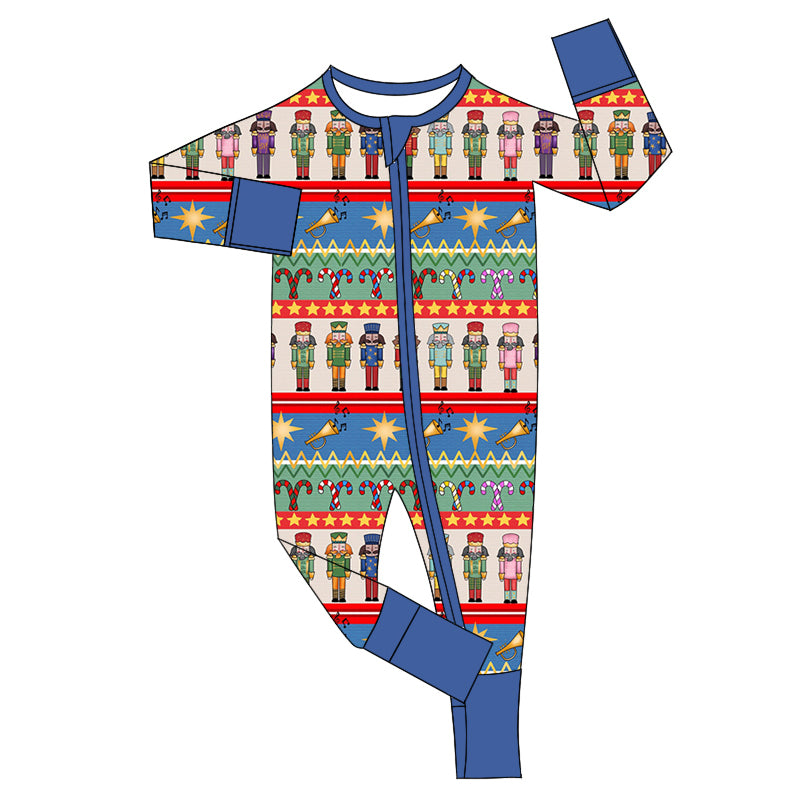 Baby Infant Boys Christmas Soldier Blue Zip Rompers preorder