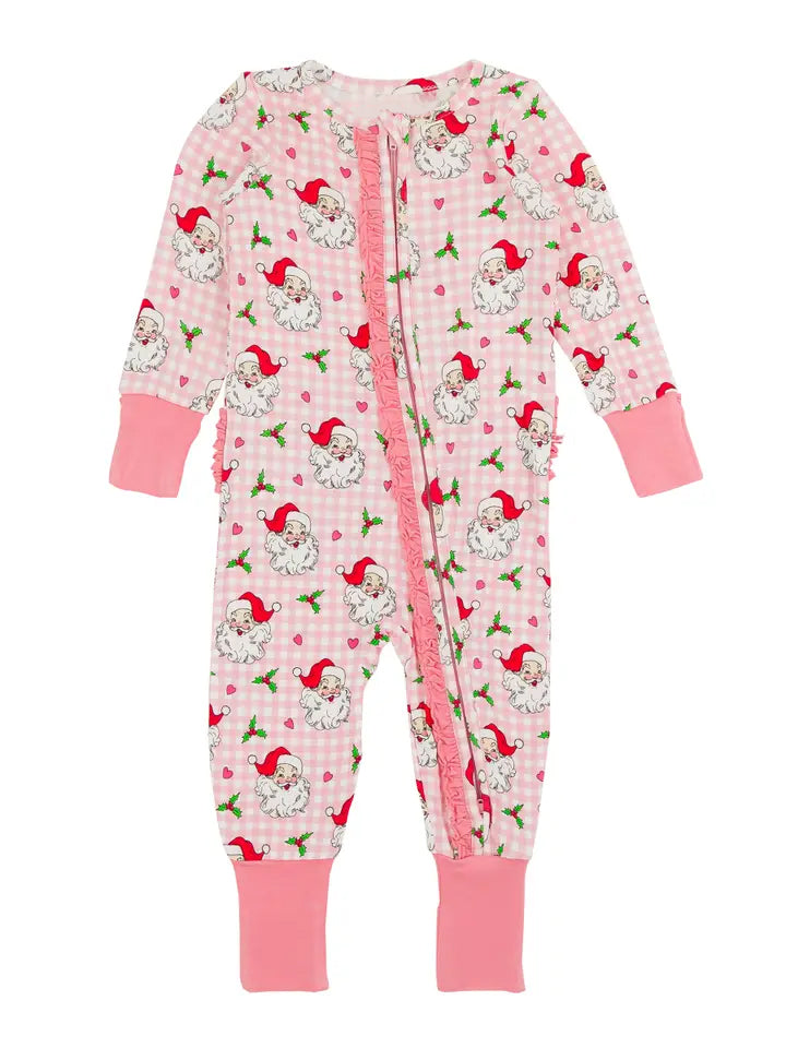 Baby Infant Girls Christmas Pink Santa Zip Rompers preorder