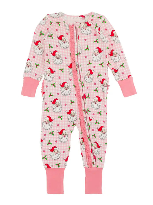 Baby Infant Girls Christmas Pink Santa Zip Rompers preorder