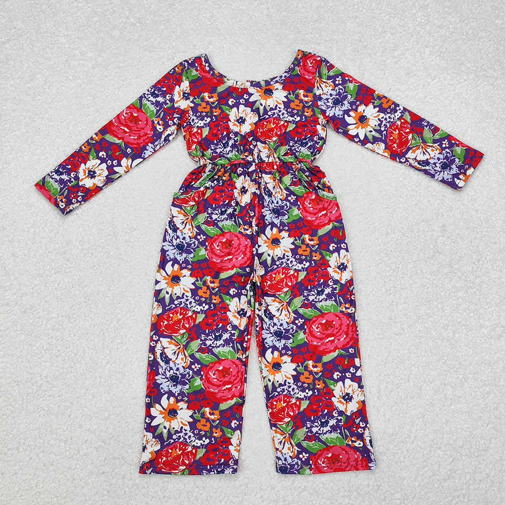 Sibling Baby Girls Groovy Flowers Long Sleeve Fall Jumpsuits